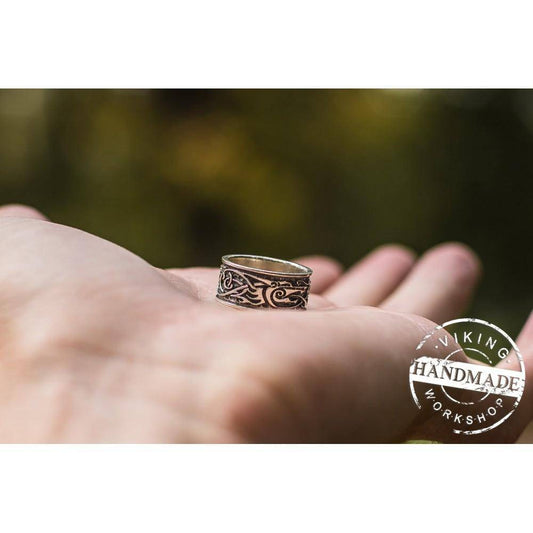 Wolf Ornament Ring Handmade Sterling Silver Viking Ring - VikingsBrand