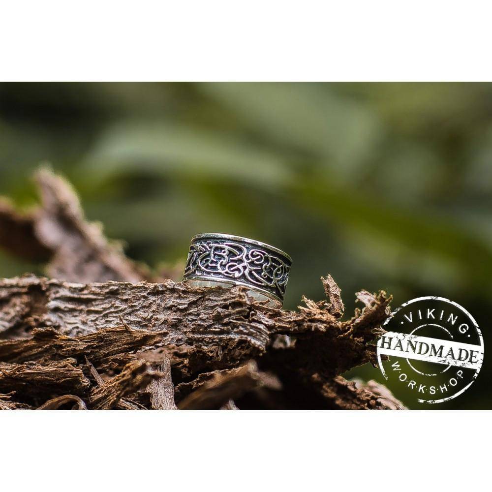 Wolf Ornament Ring Handmade Sterling Silver Viking Ring - VikingsBrand