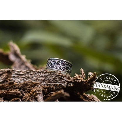 Wolf Ornament Ring Handmade Sterling Silver Viking Ring - VikingsBrand
