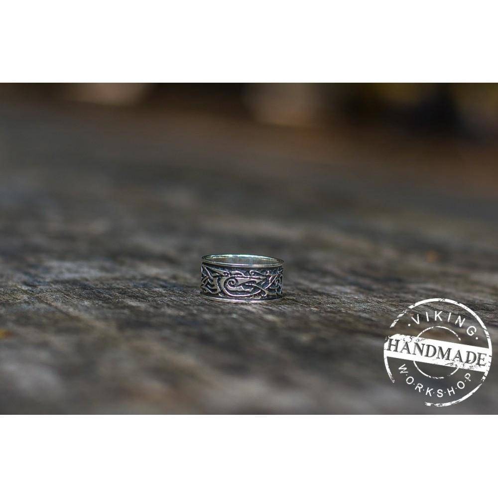 Wolf Ornament Ring Handmade Sterling Silver Viking Ring - VikingsBrand