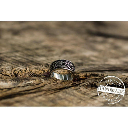 Wolf Ornament Ring Handmade Sterling Silver Viking Ring - VikingsBrand