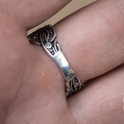 Wolf Style Odin Horn Symbol 925 Sterling Silver Viking Ring - VikingsBrand
