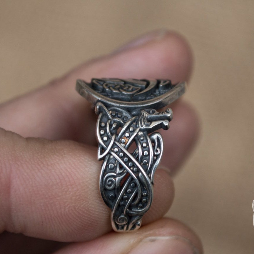 Wolf Style Odin Horn Symbol 925 Sterling Silver Viking Ring - VikingsBrand