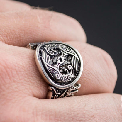 Wolf Style Odin Raven 925 Sterling Silver Viking Ring - VikingsBrand