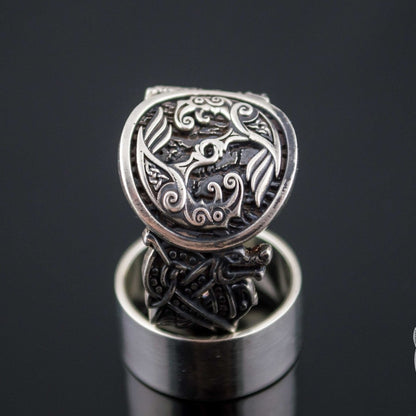 Wolf Style Odin Raven 925 Sterling Silver Viking Ring - VikingsBrand