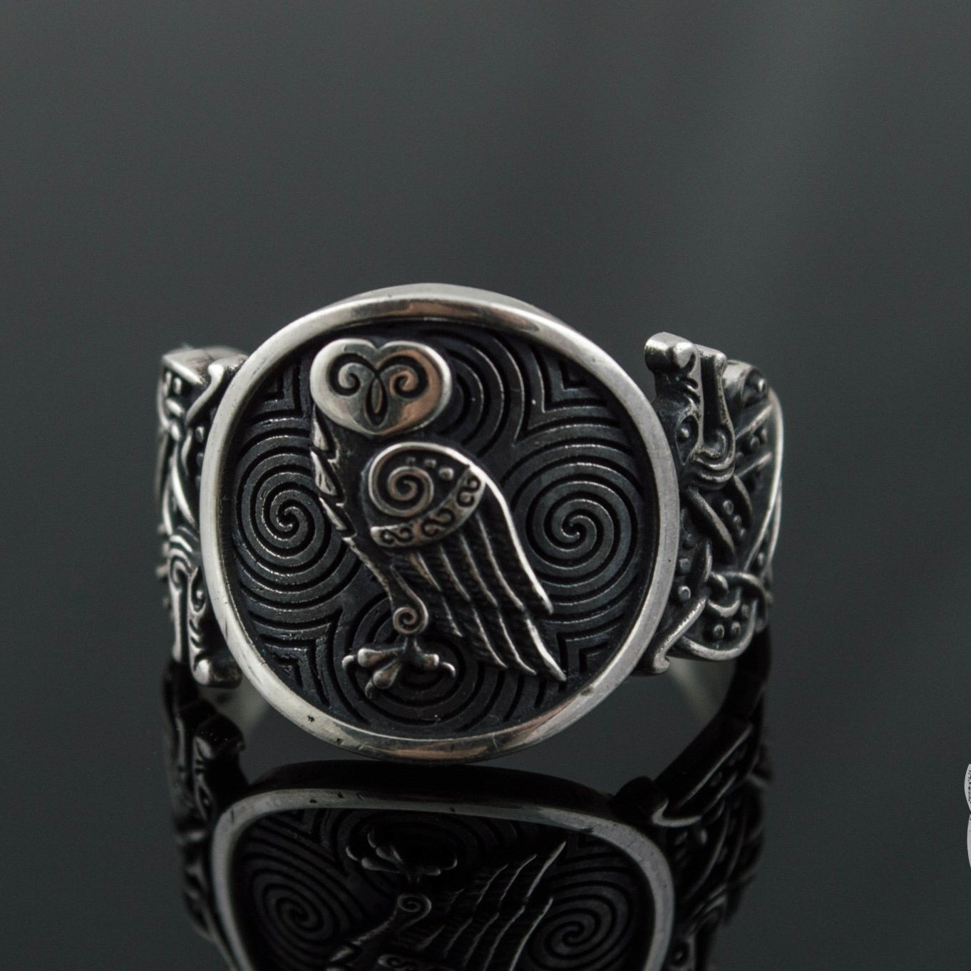 Wolf Style Owl Symbol 925 Sterling Silver Viking Ring - VikingsBrand