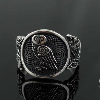 Wolf Style Owl Symbol 925 Sterling Silver Viking Ring - VikingsBrand