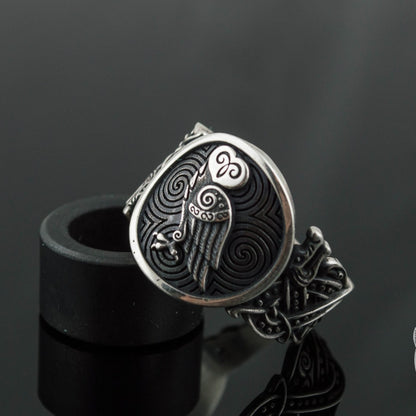 Wolf Style Owl Symbol 925 Sterling Silver Viking Ring - VikingsBrand
