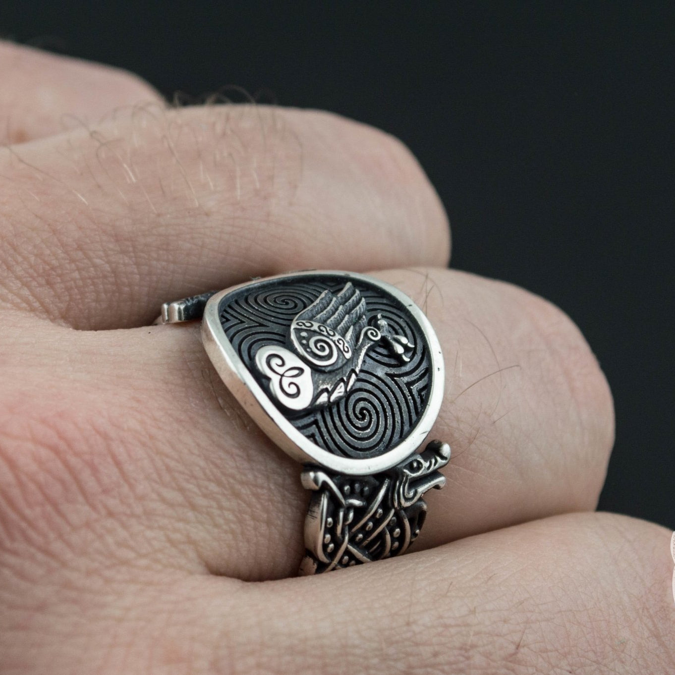Wolf Style Owl Symbol 925 Sterling Silver Viking Ring - VikingsBrand