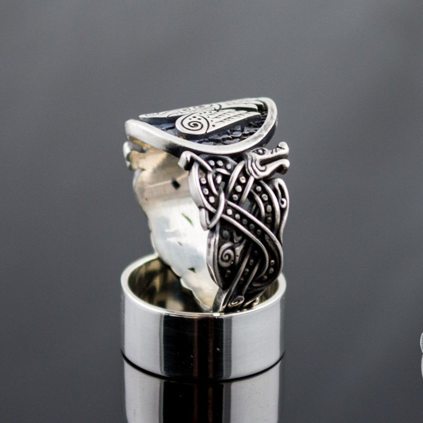 Wolf Style Raven Symbol 925 Sterling Silver Viking Ring - VikingsBrand
