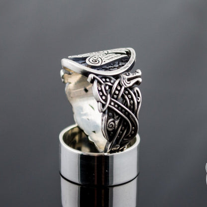 Wolf Style Raven Symbol 925 Sterling Silver Viking Ring - VikingsBrand