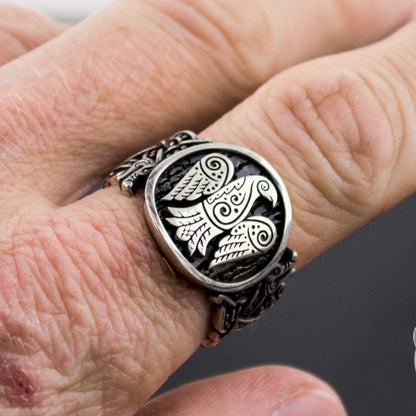 Wolf Style Raven Symbol 925 Sterling Silver Viking Ring - VikingsBrand