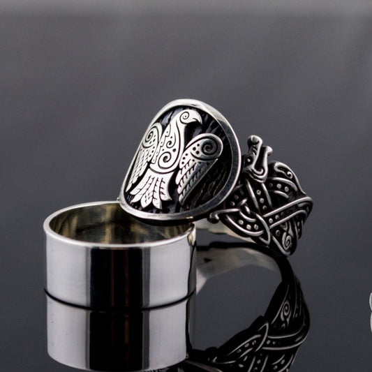 Wolf Style Raven Symbol 925 Sterling Silver Viking Ring - VikingsBrand
