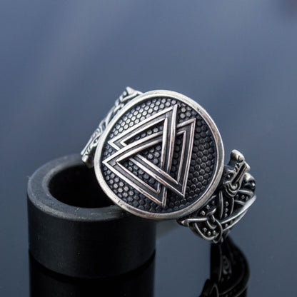 Wolf Style Valknut Symbol 925 Sterling Silver Norse Ring - VikingsBrand