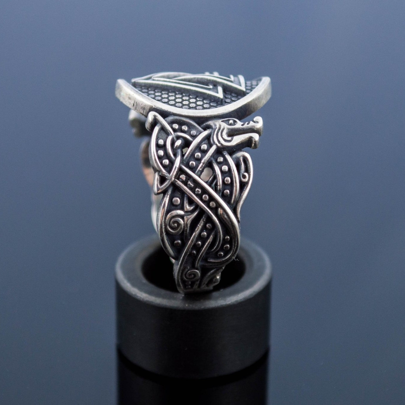 Wolf Style Valknut Symbol 925 Sterling Silver Norse Ring - VikingsBrand