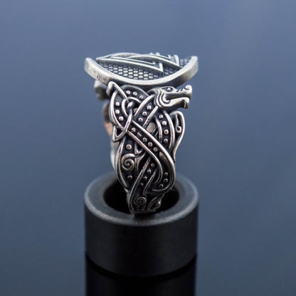 Wolf Style Valknut Symbol 925 Sterling Silver Norse Ring - VikingsBrand