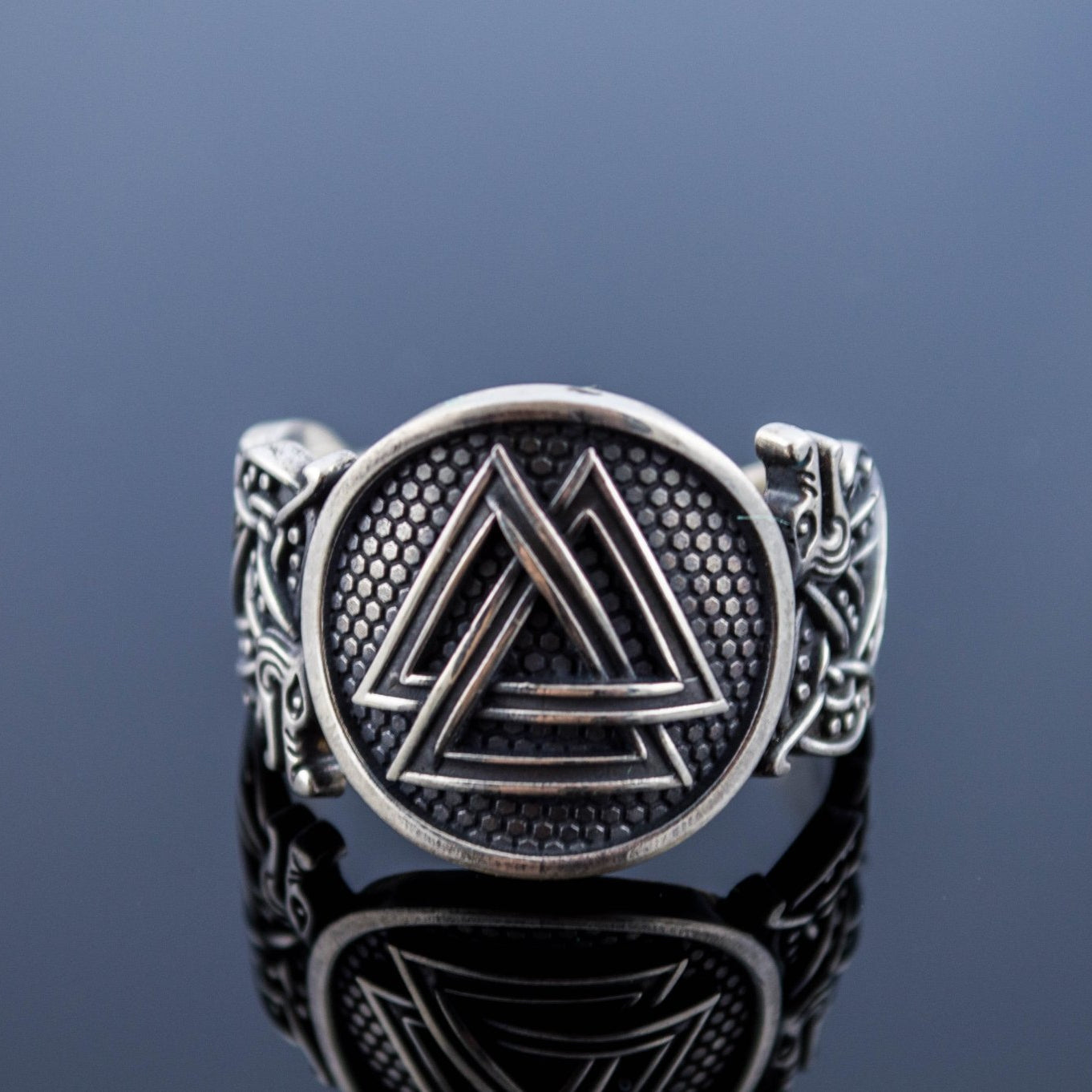 Wolf Style Valknut Symbol 925 Sterling Silver Norse Ring - VikingsBrand