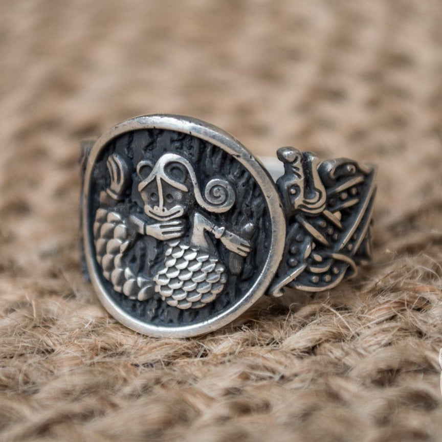 Wolf Style with Norse Ornament 925 Sterling Silver Viking Ring - VikingsBrand