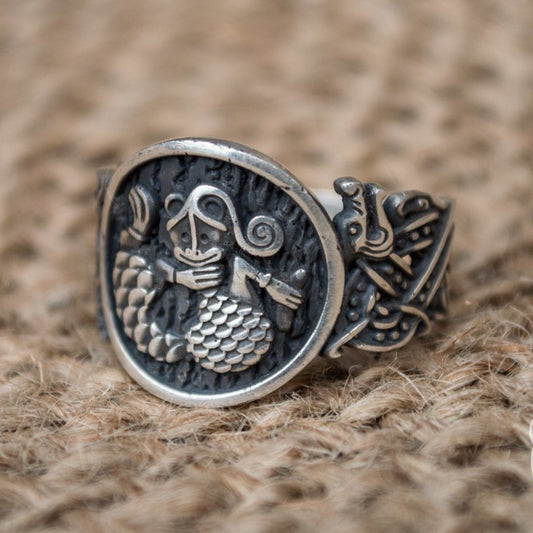 Wolf Style with Norse Ornament 925 Sterling Silver Viking Ring - VikingsBrand