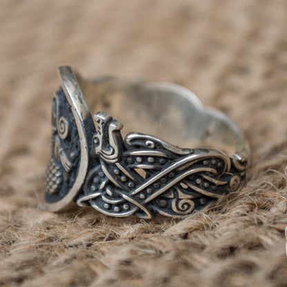 Wolf Style with Norse Ornament 925 Sterling Silver Viking Ring - VikingsBrand