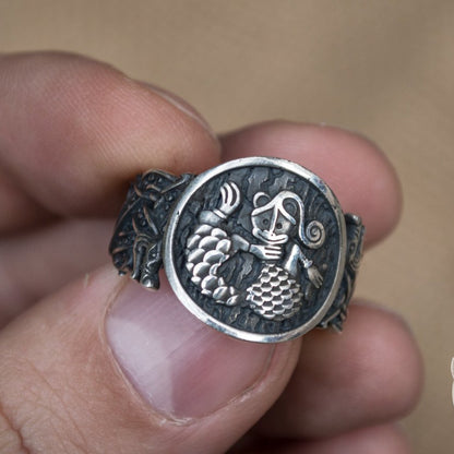 Wolf Style with Norse Ornament 925 Sterling Silver Viking Ring - VikingsBrand