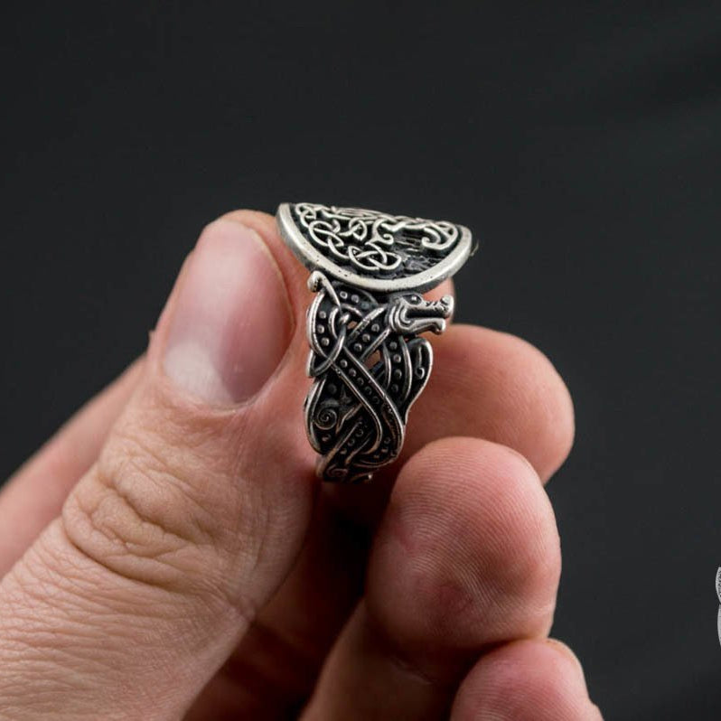 Wolf Style Yggdrasil Symbol 925 Sterling Silver Viking Ring - VikingsBrand