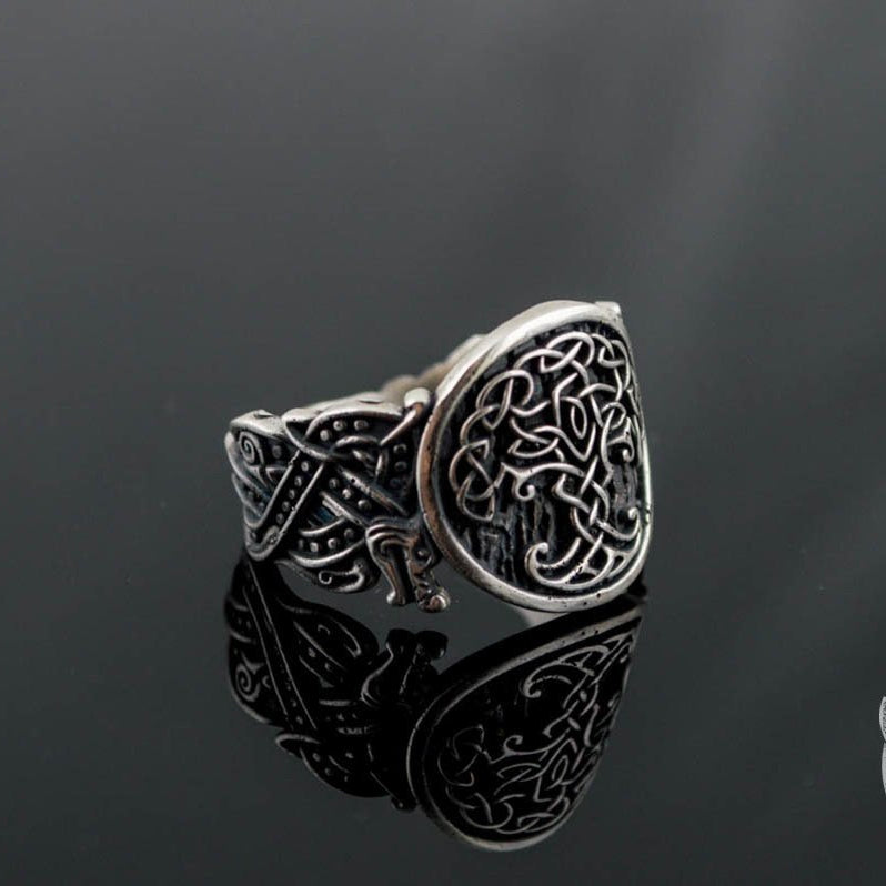 Wolf Style Yggdrasil Symbol 925 Sterling Silver Viking Ring - VikingsBrand