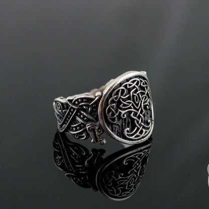 Wolf Style Yggdrasil Symbol 925 Sterling Silver Viking Ring - VikingsBrand