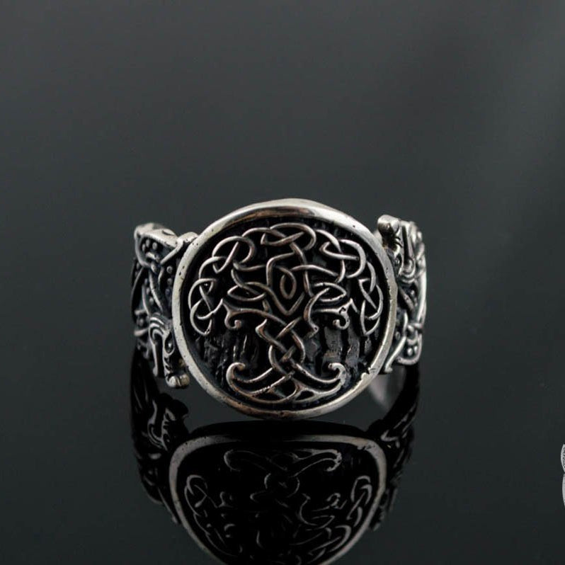 Wolf Style Yggdrasil Symbol 925 Sterling Silver Viking Ring - VikingsBrand