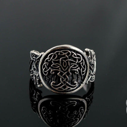 Wolf Style Yggdrasil Symbol 925 Sterling Silver Viking Ring - VikingsBrand