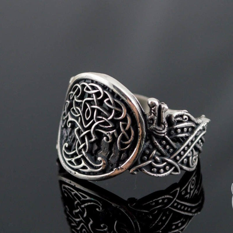 Wolf Style Yggdrasil Symbol 925 Sterling Silver Viking Ring - VikingsBrand