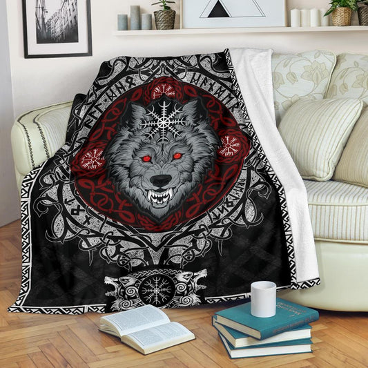 Wolf with Helm of Awe Fleece Blanket - VikingsBrand