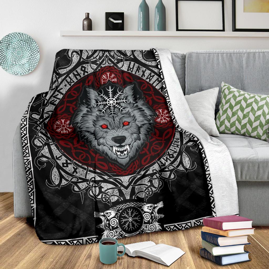 Wolf with Helm of Awe Fleece Blanket - VikingsBrand