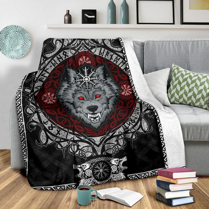 Wolf with Helm of Awe Fleece Blanket - VikingsBrand
