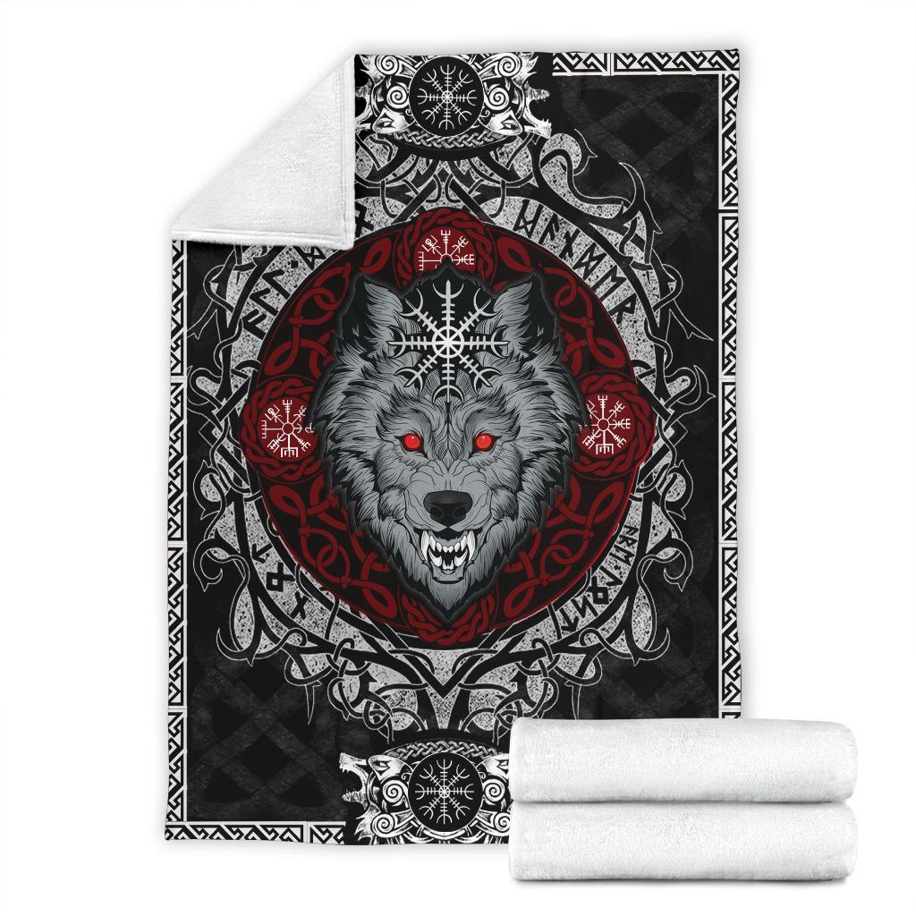Wolf with Helm of Awe Fleece Blanket - VikingsBrand