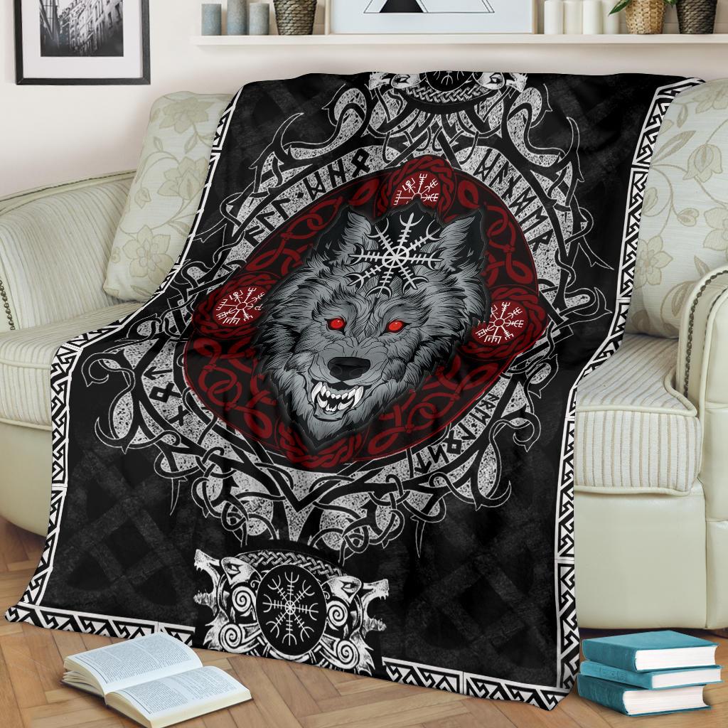 Wolf with Helm of Awe Fleece Blanket - VikingsBrand