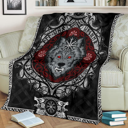 Wolf with Helm of Awe Fleece Blanket - VikingsBrand