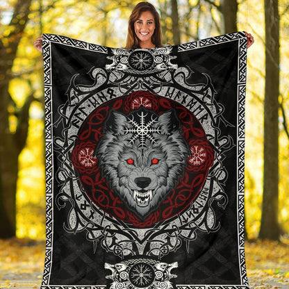 Wolf with Helm of Awe Fleece Blanket - VikingsBrand