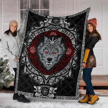 Wolf with Helm of Awe Fleece Blanket - VikingsBrand
