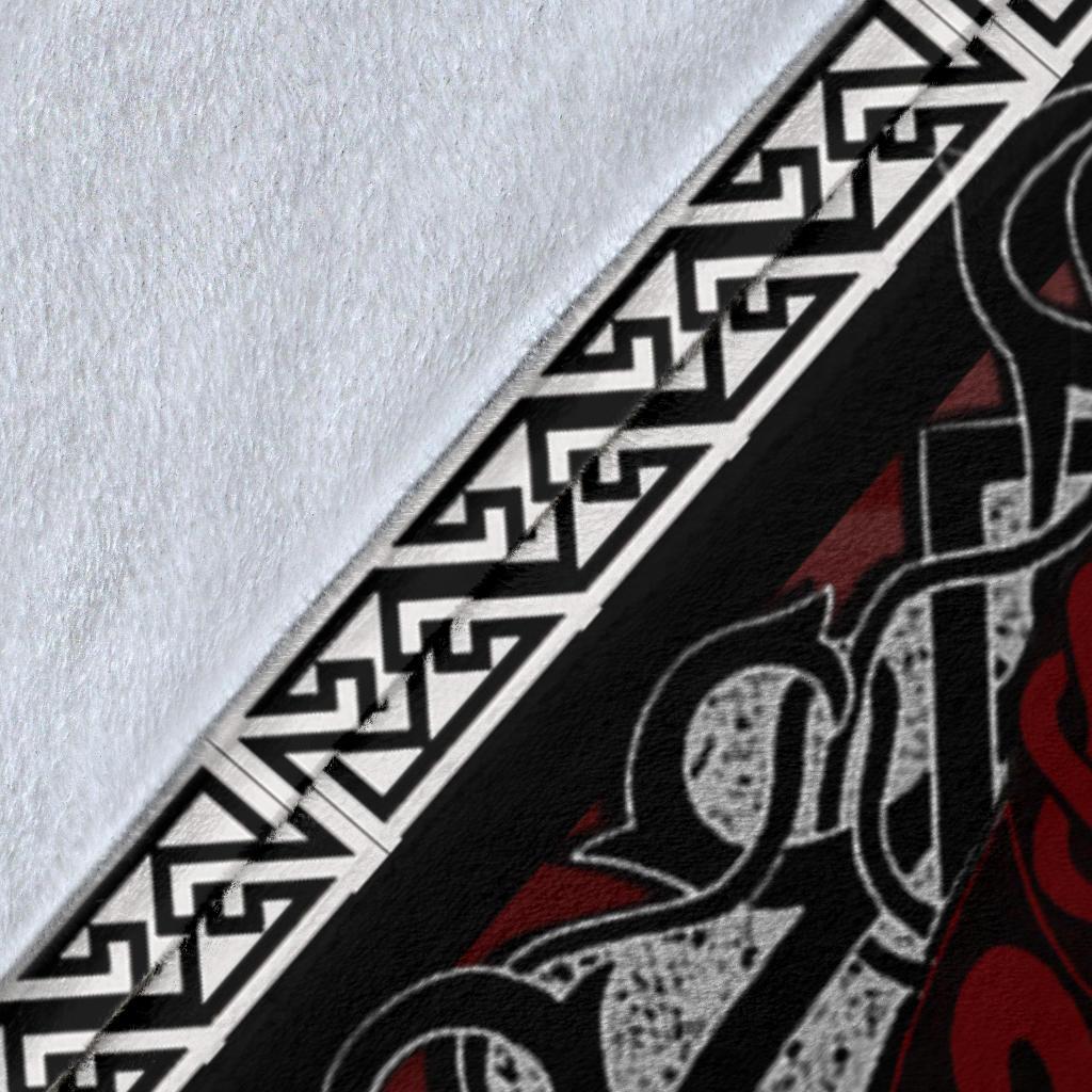 Wolf with Helm of Awe Red Fleece Blanket - VikingsBrand