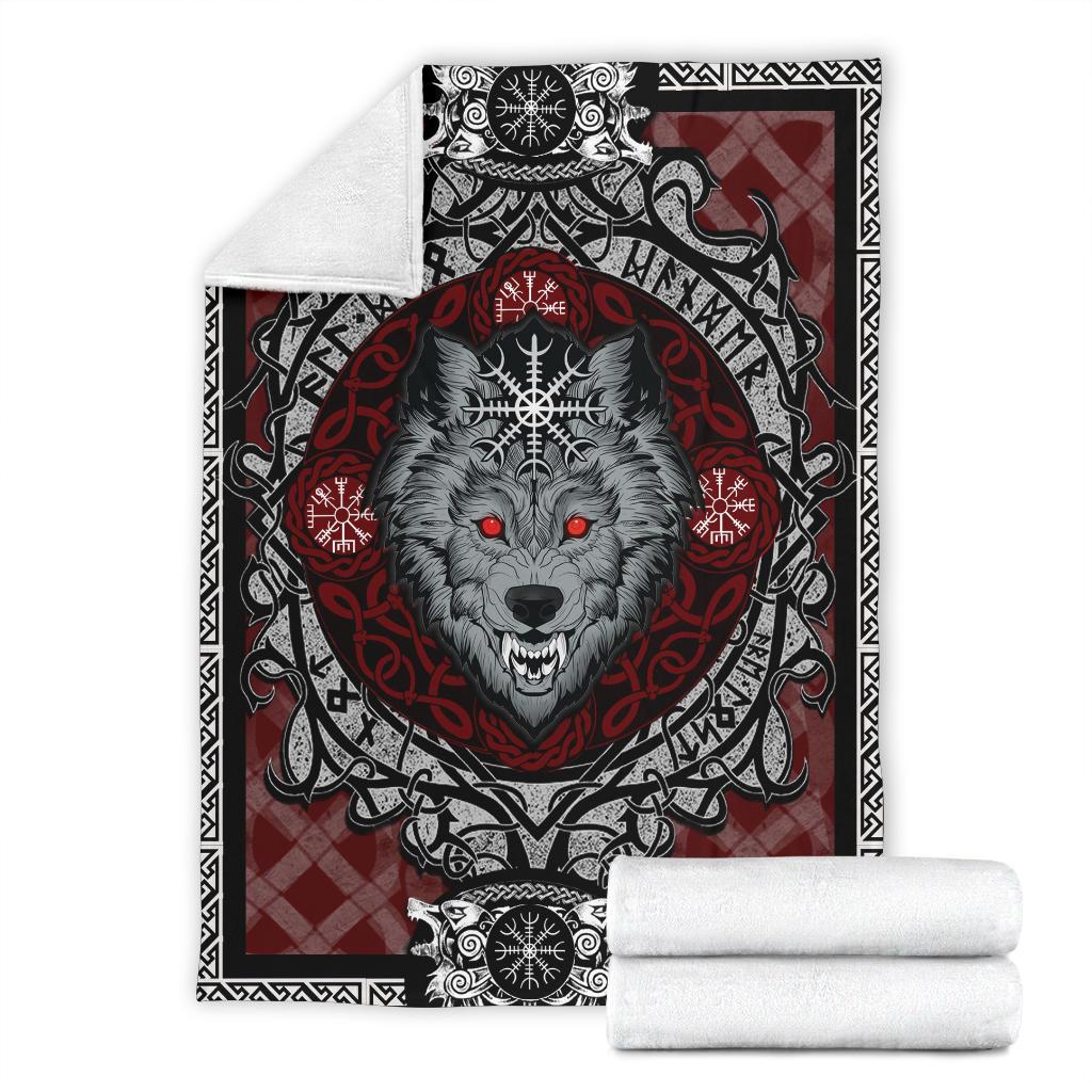 Wolf with Helm of Awe Red Fleece Blanket - VikingsBrand