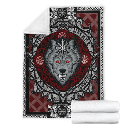 Wolf with Helm of Awe Red Fleece Blanket - VikingsBrand