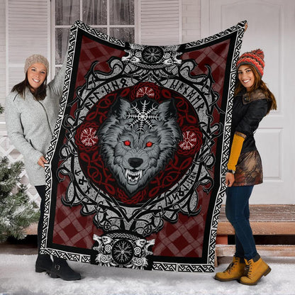 Wolf with Helm of Awe Red Fleece Blanket - VikingsBrand