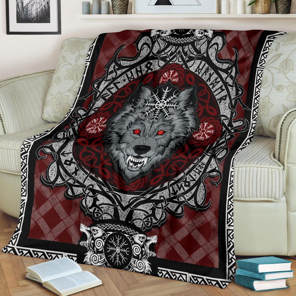 Wolf with Helm of Awe Red Fleece Blanket - VikingsBrand
