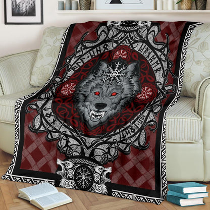 Wolf with Helm of Awe Red Fleece Blanket - VikingsBrand