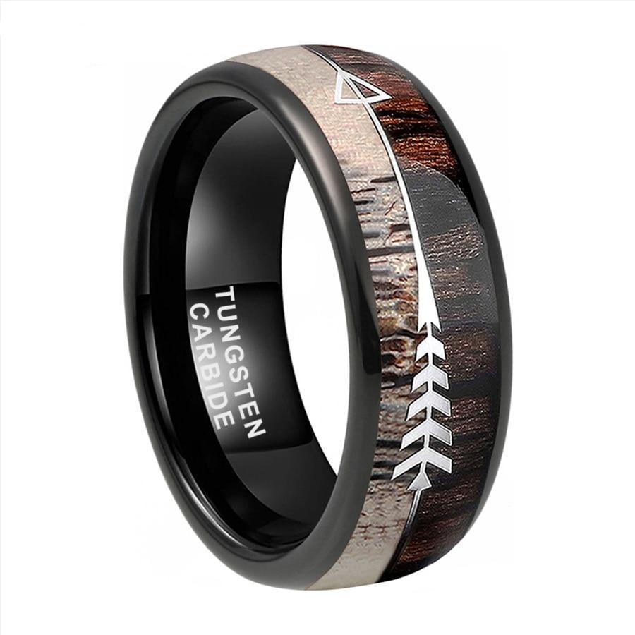 Wood Antler with Arrows - Tungsten Rings - 8mm