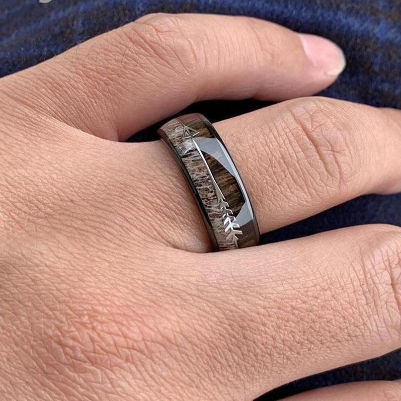 Wood Antler with Arrows - Tungsten Rings - 8mm