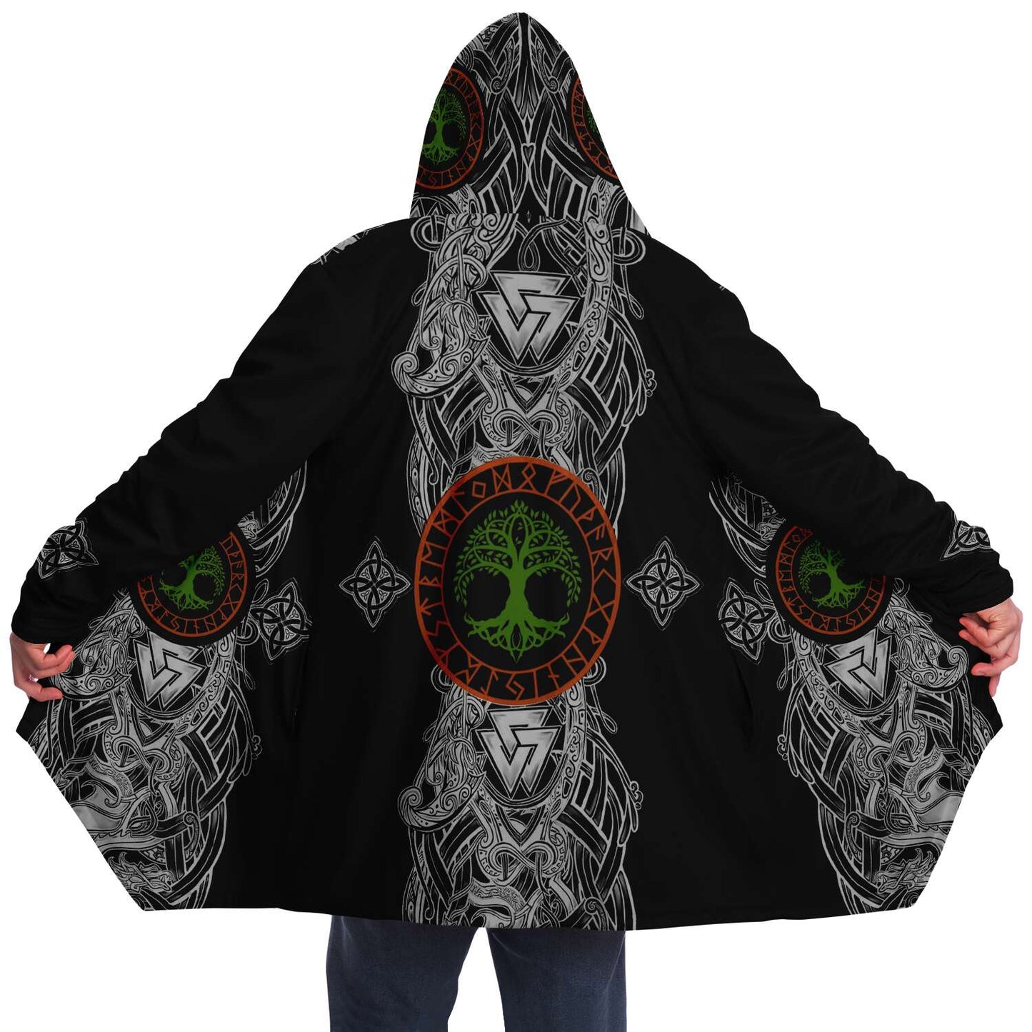 Yggdrasil and Valknut Premium Viking Cloak