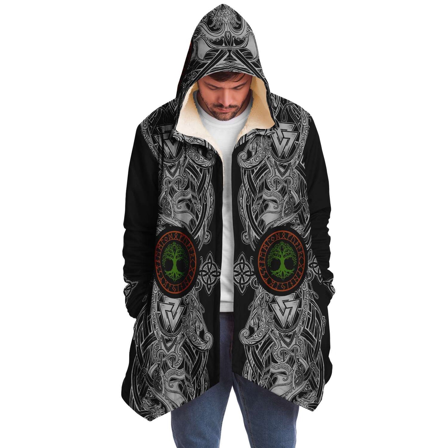 Yggdrasil and Valknut Premium Viking Cloak
