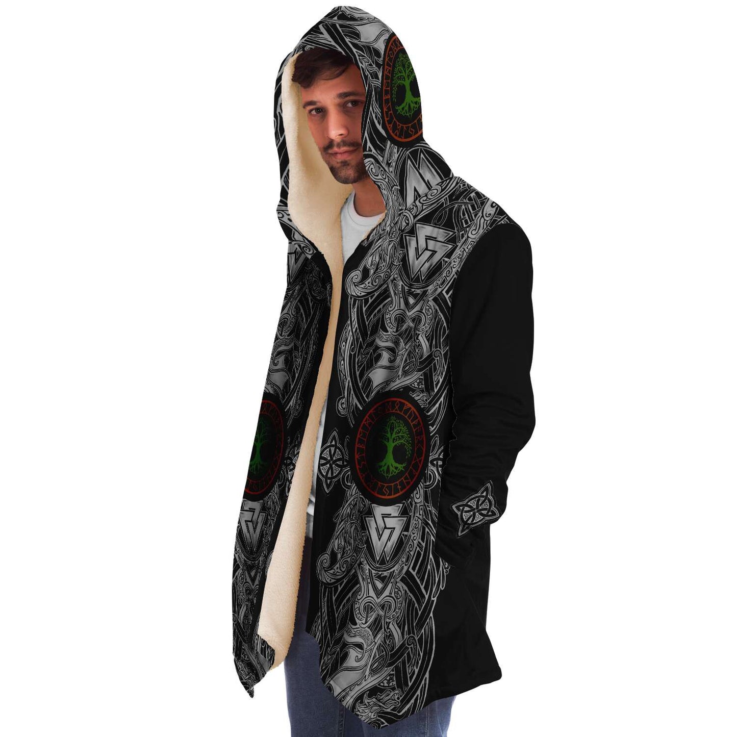 Yggdrasil and Valknut Premium Viking Cloak